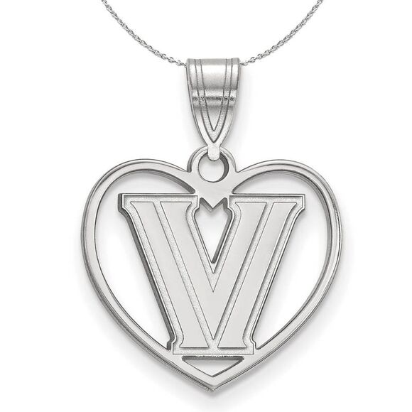 Sterling Silver Villanova U. Heart Pendant Necklace - 24 Inch - Picture 1 of 8